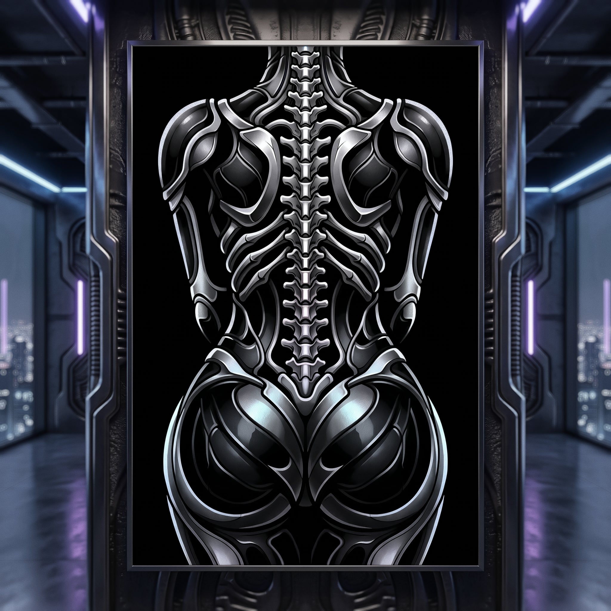 XENIA | Metallic Alien Female Cybernetic Body Wall Art | Luxury Gothic Op Art Print