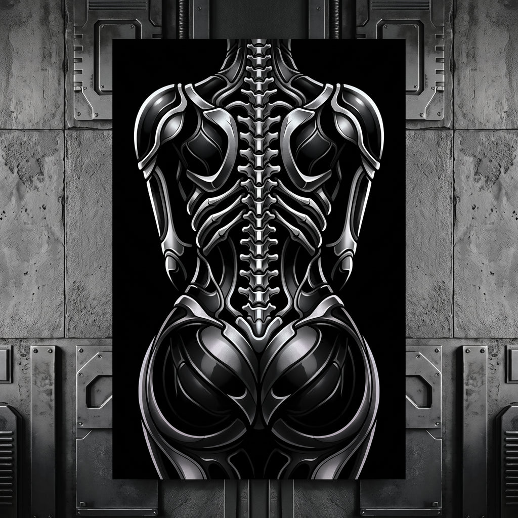 XENIA | Metallic Alien Female Cybernetic Body Wall Art | Luxury Gothic Op Art Print