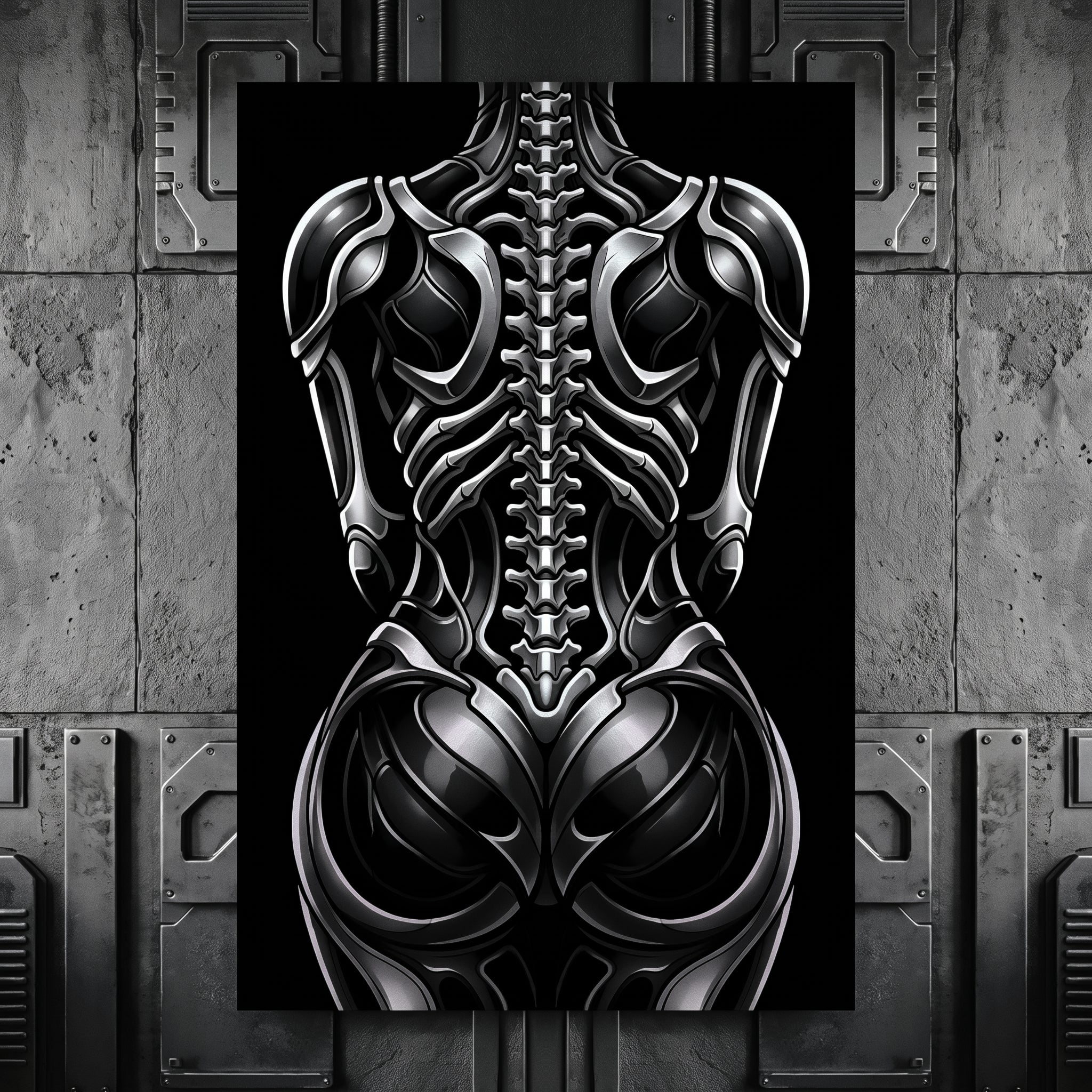 XENIA | Metallic Alien Female Cybernetic Body Wall Art | Luxury Gothic Op Art Print