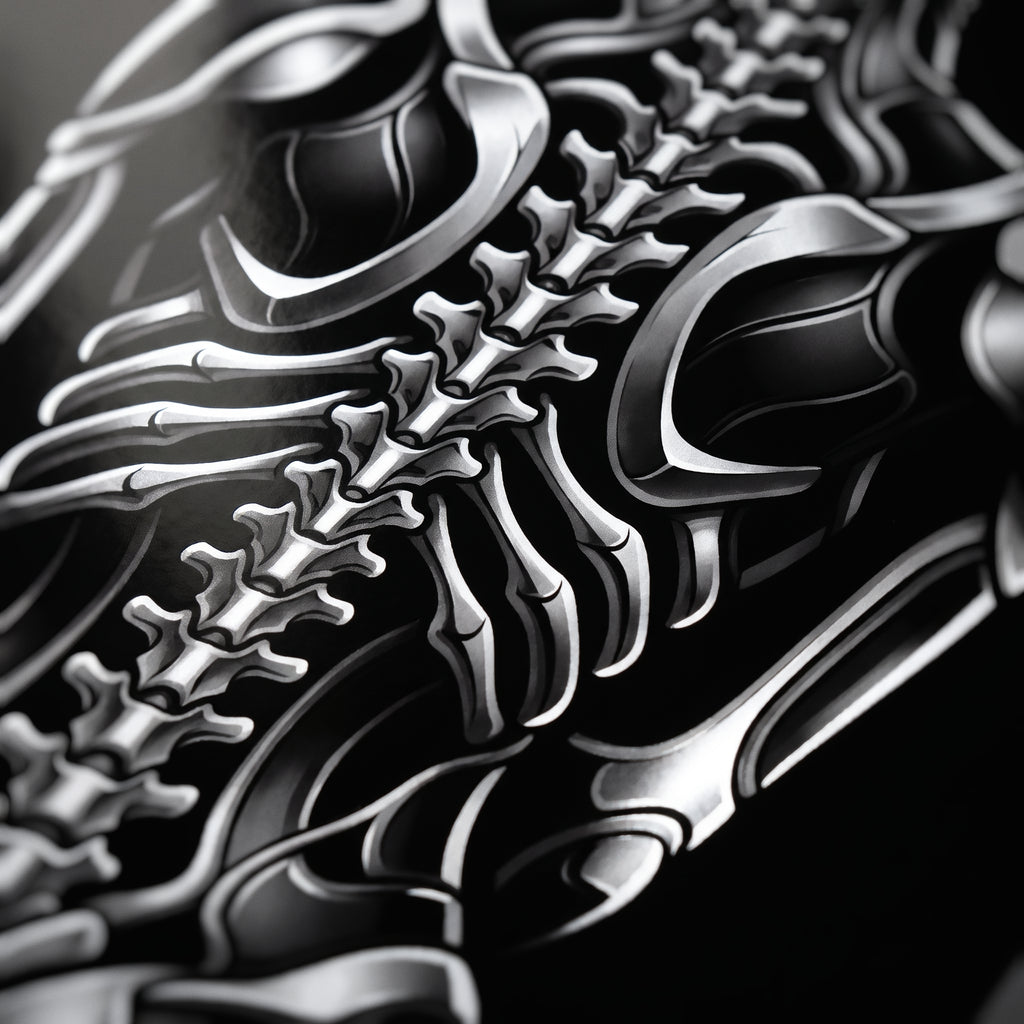 XENIA | Metallic Alien Female Cybernetic Body Wall Art | Luxury Gothic Op Art Print