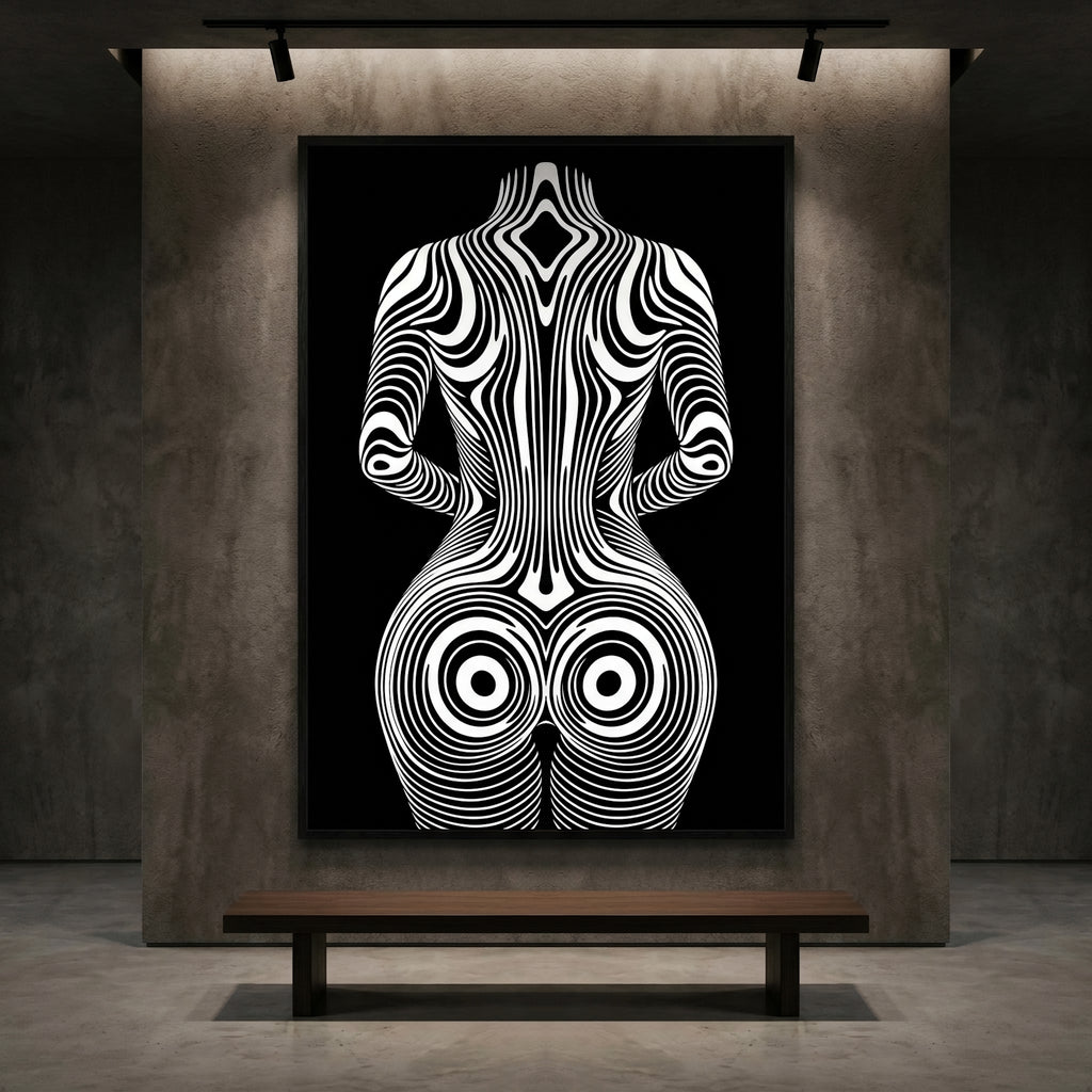 XENO | Minimalist Sci-Fi Female Figure Op Art Print | Luxury Wall Art