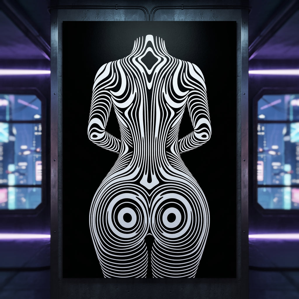 XENO | Minimalist Sci-Fi Female Figure Op Art Print | Luxury Wall Art