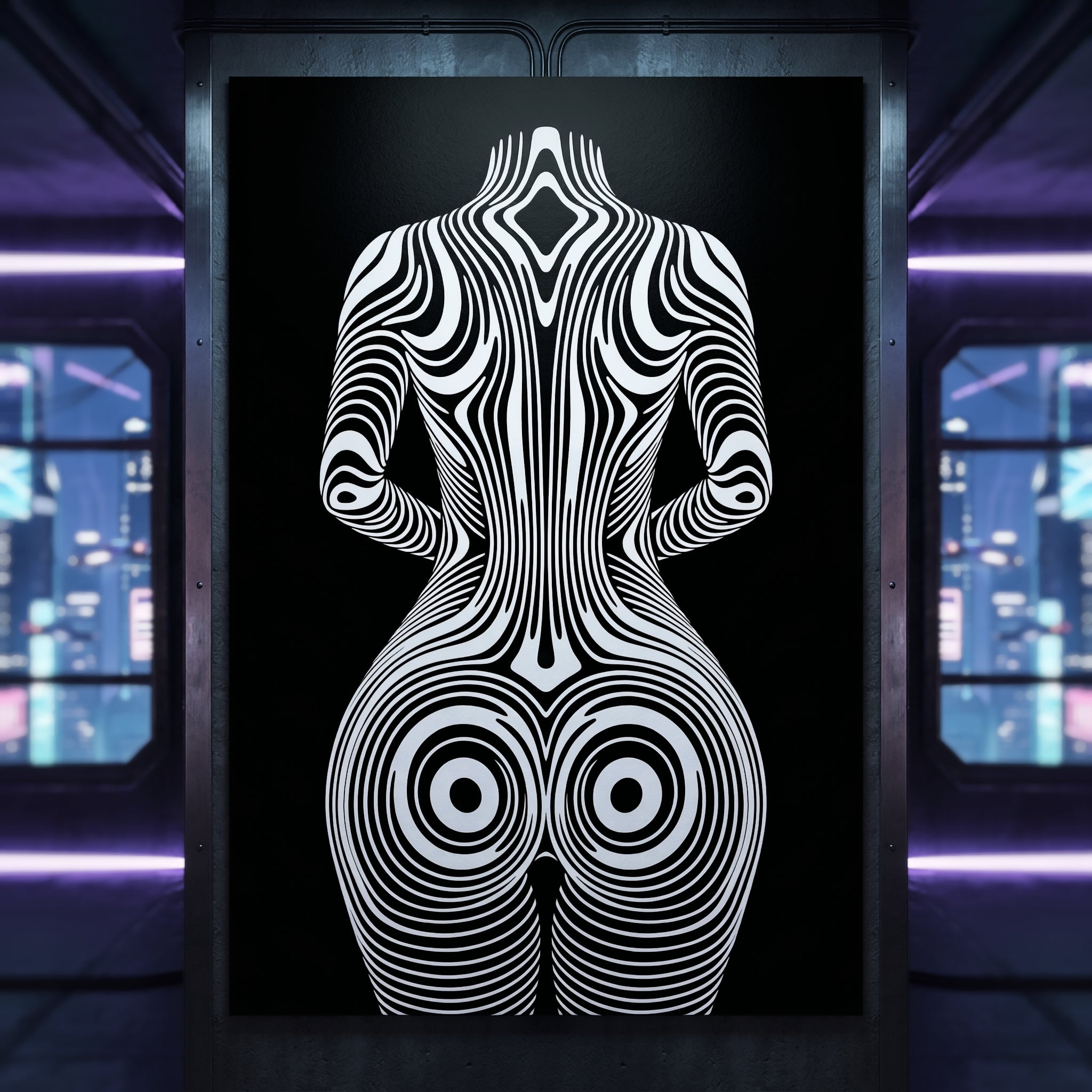 XENO | Minimalist Sci-Fi Female Figure Op Art Print | Luxury Wall Art