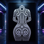 XENO | Minimalist Sci-Fi Female Figure Op Art Print | Luxury Wall Art