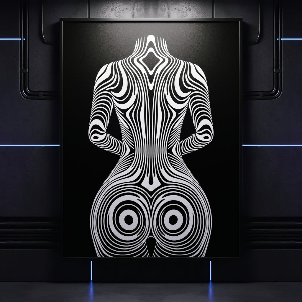 XENO | Minimalist Sci-Fi Female Figure Op Art Print | Luxury Wall Art