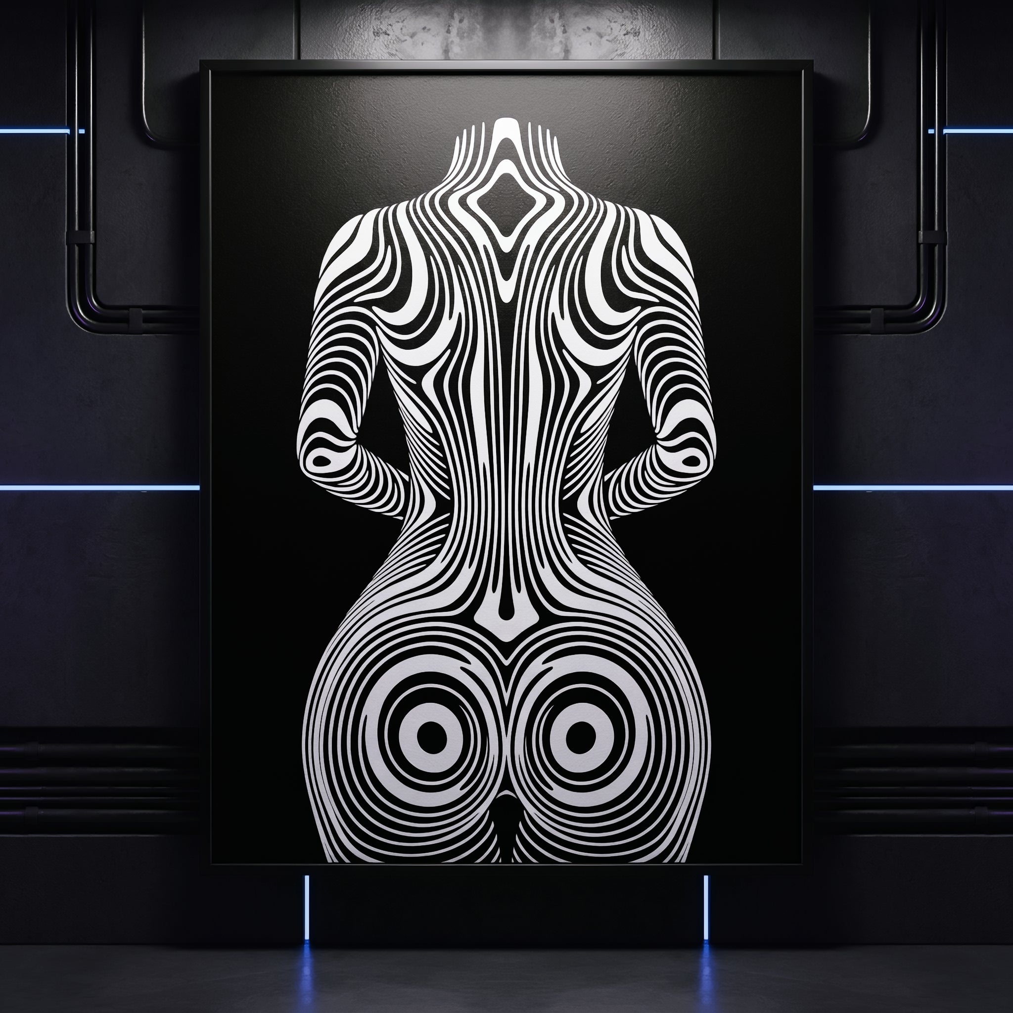 XENO | Minimalist Sci-Fi Female Figure Op Art Print | Luxury Wall Art