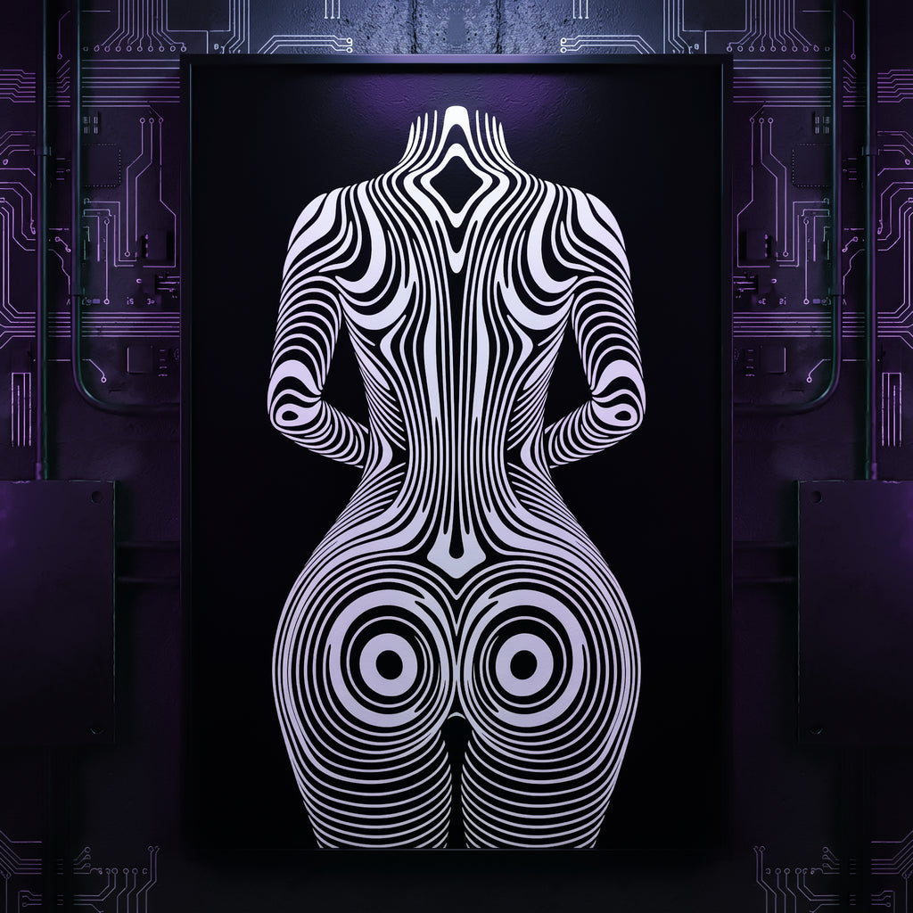 XENO | Minimalist Sci-Fi Female Figure Op Art Print | Luxury Wall Art