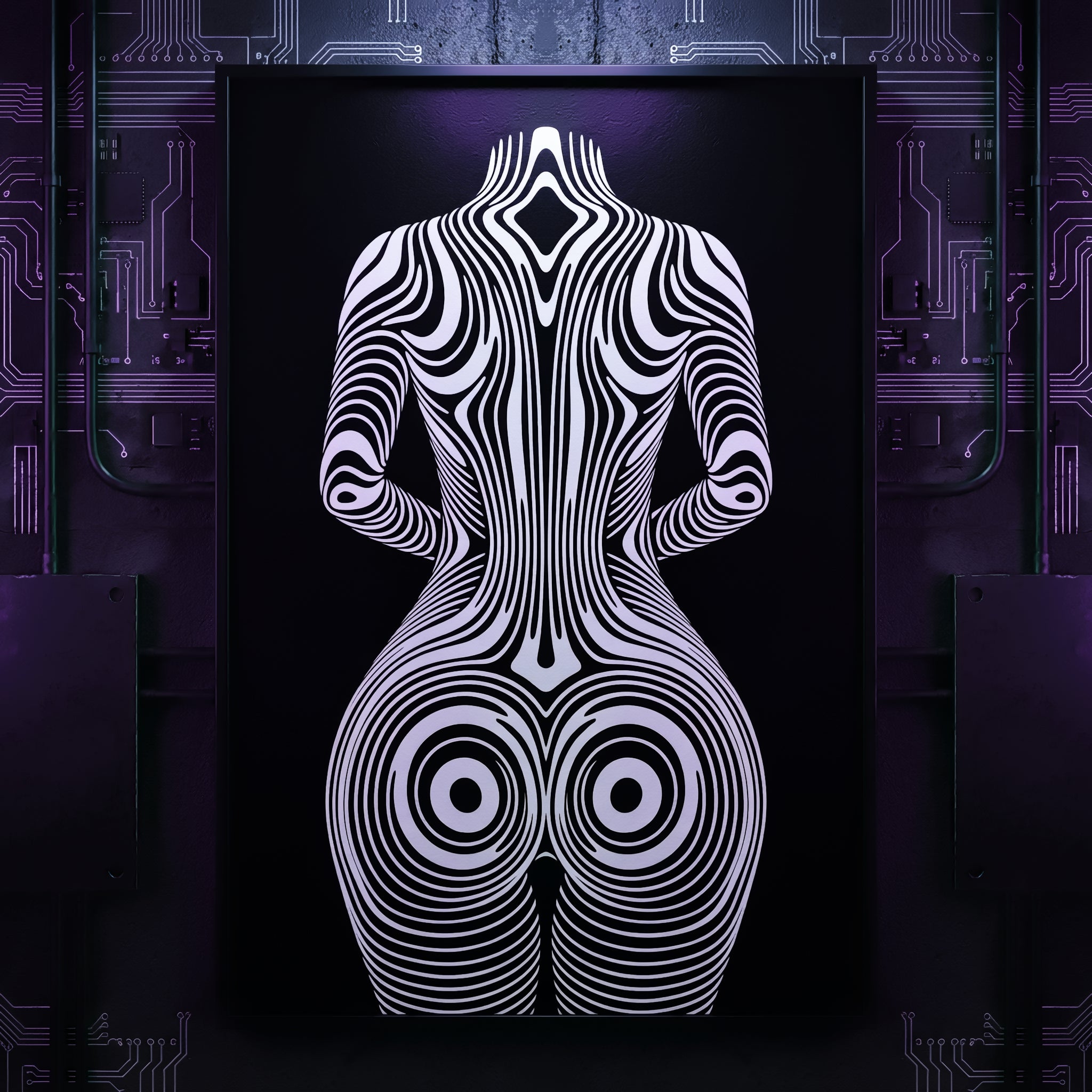 XENO | Minimalist Sci-Fi Female Figure Op Art Print | Luxury Wall Art