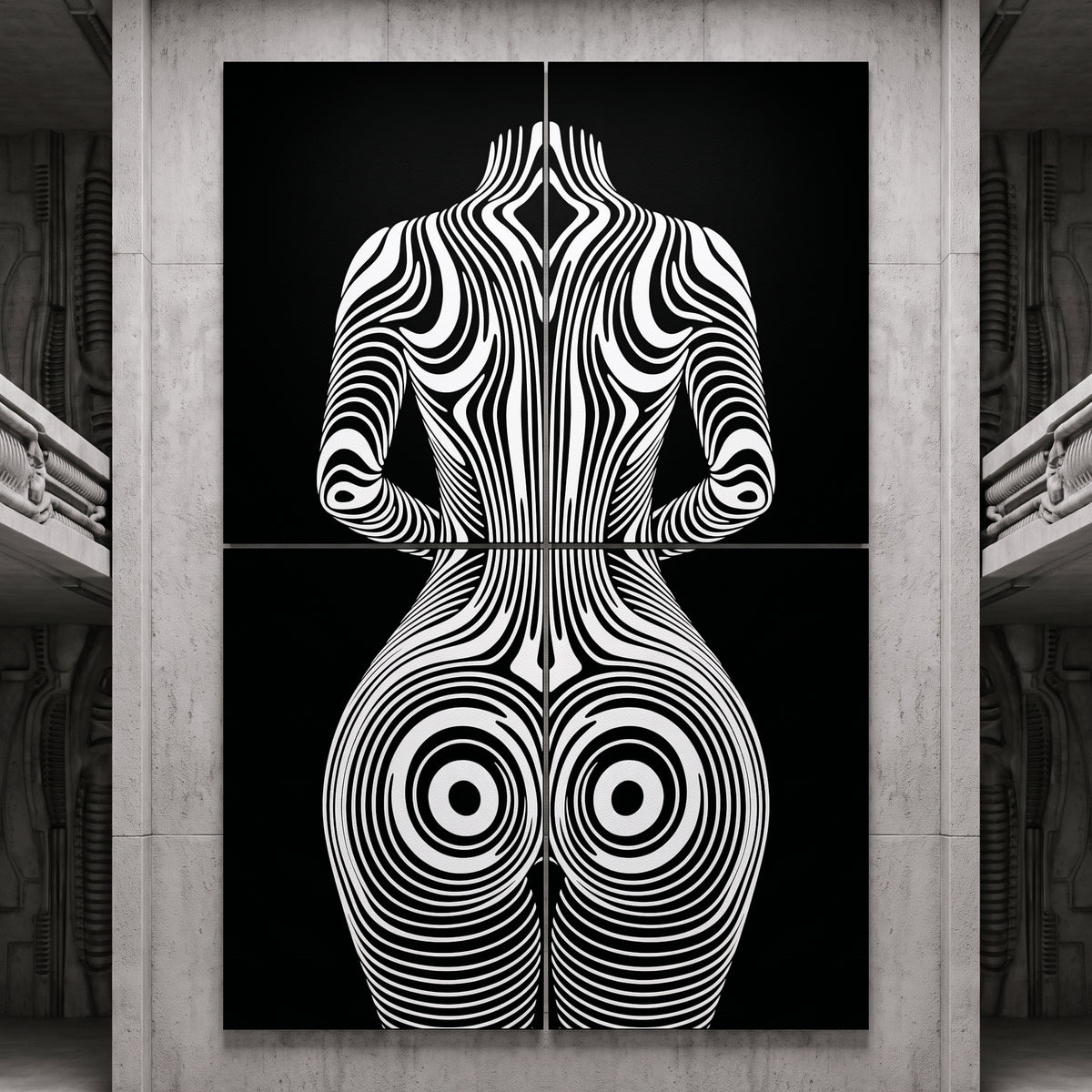 XENO | Minimalist Sci-Fi Female Body Op Art | Multi-Print Luxury Wall Art