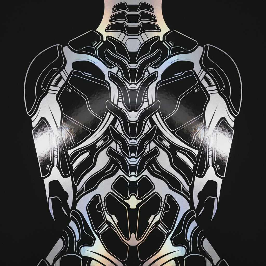 AEGIS | Biomechanical Female Figure Op Art Print | B&W Minimalist Luxury Wall Art