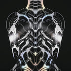 AEGIS | Biomechanical Female Figure Op Art Print | B&W Minimalist Luxury Wall Art