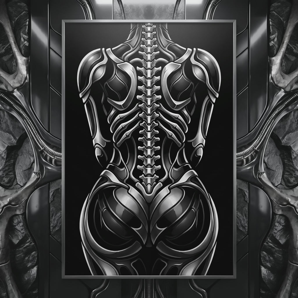 XENIA | Metallic Alien Female Cybernetic Body Wall Art | Luxury Gothic Op Art Print