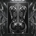 XENIA | Metallic Alien Female Cybernetic Body Wall Art | Luxury Gothic Op Art Print