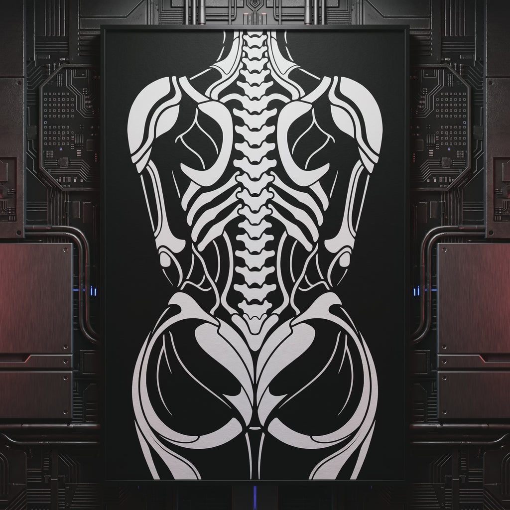 ARMATA | Cybernetic Skeletal Female Body Op Art Print | Luxury Sci-Fi Wall Art
