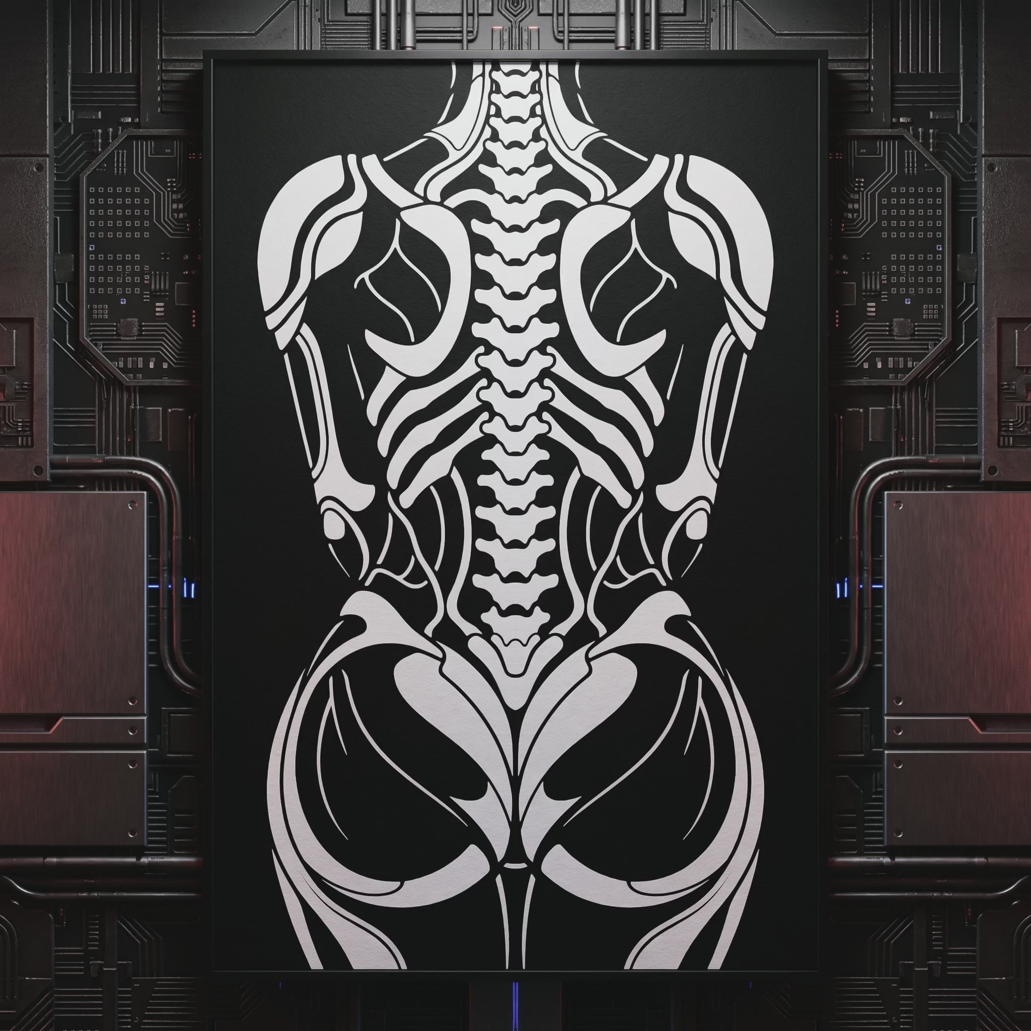 ARMATA | Cybernetic Skeletal Female Body Op Art Print | Luxury Sci-Fi Wall Art